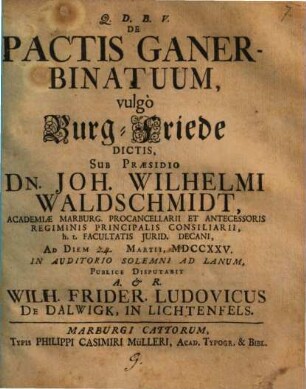 De pactis ganerbinatuum, vulgo Burg-Friede dictis