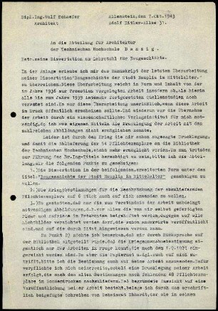 W. Schaefer an Technische Hochschule Danzig