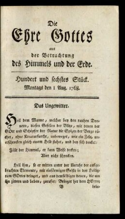 Hundert und sechstes Stück. Montags den 1 Aug. 1768
