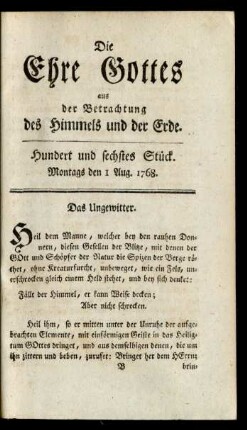 Hundert und sechstes Stück. Montags den 1 Aug. 1768