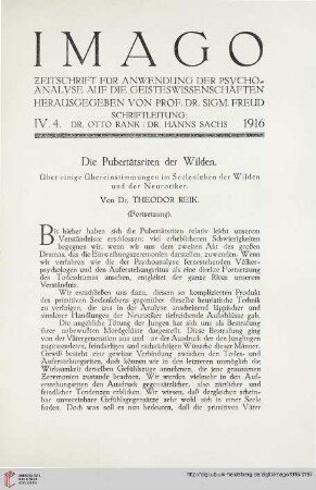 4: Die Pubertätsriten der Wilden, [2] : über einige Übereinstimmungen im Seelenleben der Wilden und der Neurotiker