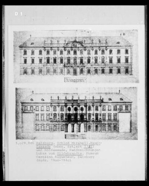 Entwurf der Hauptfassade und der Hoffassade des Schlosses Mirabell