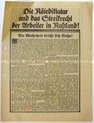 Flugblatt der SPD zur politischen Lage in Russland und Aufruf zum Beitritt
