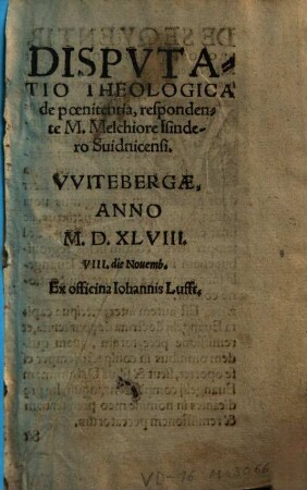 Dispvtatio Theologica de poenitentia