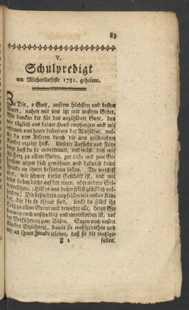 V. Schulpredigt am Michaelisfeste 1781. gehalten
