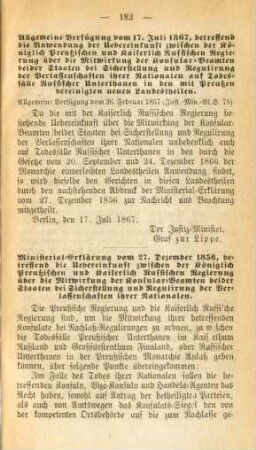 Allgemeine Verfügung vom 17. Juli 1867