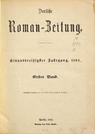Deutsche Roman-Zeitung. 1894,1 = Jg. 31