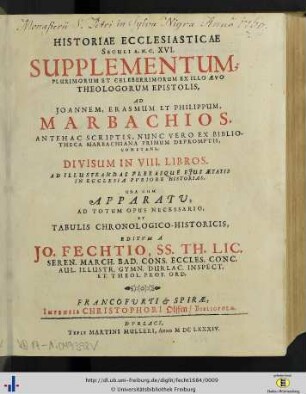 Historiae Ecclesiasticae Seculi A. N. C. XVI Supplementum