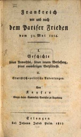 Frankreich vor und nach dem Pariser Frieden