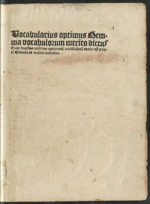 Vocabularius. Gemma vocabularum
