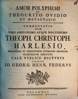 Amor Polyphemi ex Theocrito, Ovidio et Metastasio : commentatio