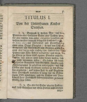 Titulus I. Von der Unterthanen Kinder Diensten.