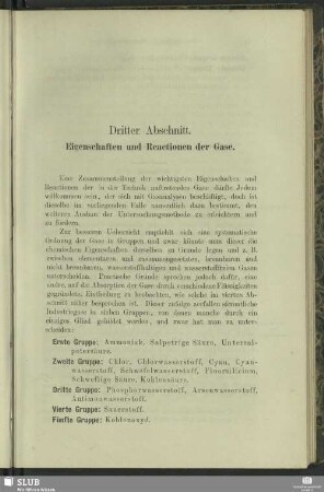 Dritter Abschnitt. Eigenschaften und Reactionen der Gase