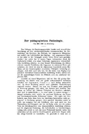 Zur pädagogischen Pathologie