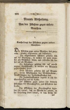 Neunte Abtheilung. Von den Pflichten gegen andere Menschen