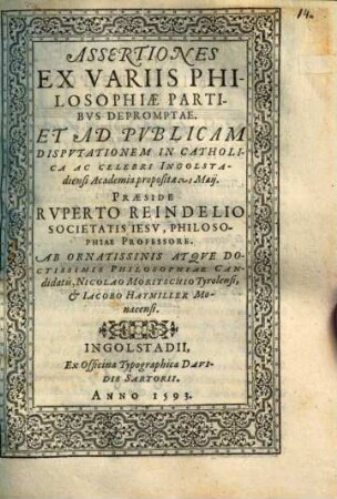 Assertiones ex variis philosophiae partibus depromptae
