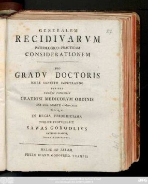 Generalem Recidivarvm : Pathologico-Practicam Considerationem