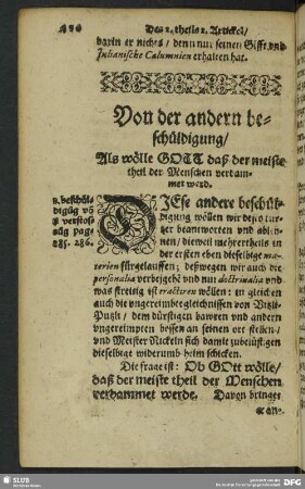 Von der andern beschuldigung, als wölle Gott daß der meiste theil der Menschen verdammet werd