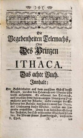 Die Begebenheiten des Prinzen von Ithaca, Oder Der seinen Vater Ulysses suchende Telemach, 2