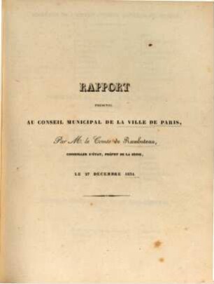 Rapport présenté au conseil municipal de la ville de Paris