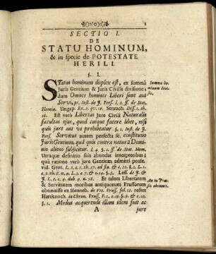 Sectio I. De Statu Hominum, & in specie de Potestate Herili.