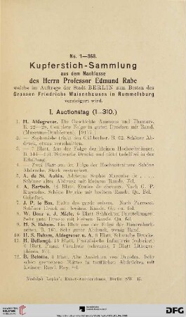 I. Auctionstag (Nr. 1 - 310)