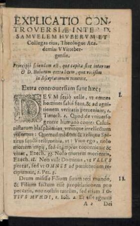 Explicatio Controversiae Inter D. Samuelem Huberum Et Collegas eius, Theologos Academiae Wittebergensis.
