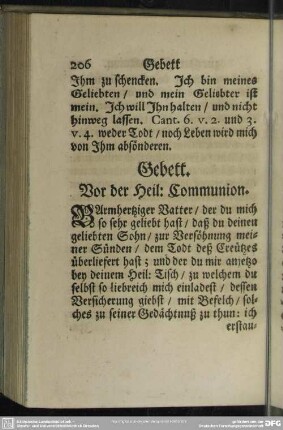 Gebett. Vor der Heil: Communion