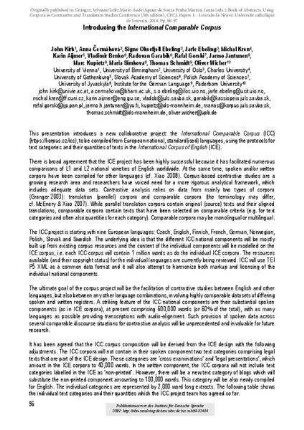 Introducing the International Comparable Corpus