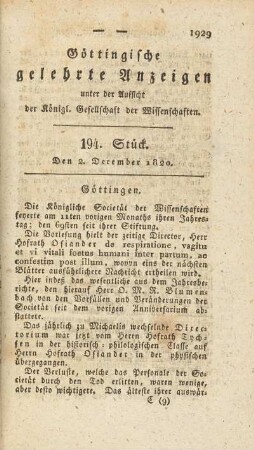 1820, 194: Stück (unvollständig)