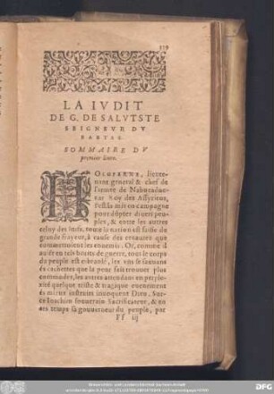 La Judit De G. De Salutste Seigneur Du Bartas. Sommaire Du premier livre.