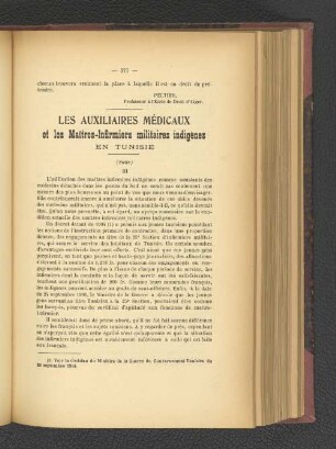 Les Auxiliaires Médicaux et les Maitres-Infirmiers militaires indigènes en Tunisie.