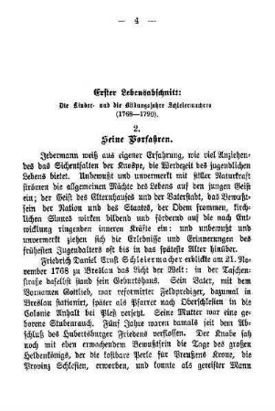 Erster Lebensabschnitt: Die Kinder- und die Bildungsjahre Schleiermachers (1768-1790)