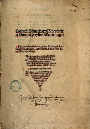 Conradi Summenhart Commentaria in Summam physice Alberti magni