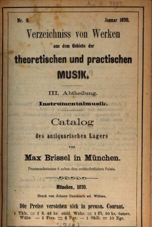 Verzeichniß von Musikalien & Büchern über Musik. 9. 1870, Jan.