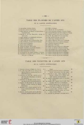 Table des vignettes de l’année 1878