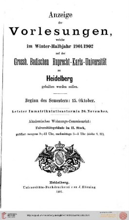 Wintersemester 1901/1902