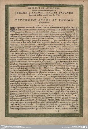 Descriptum Literarum Clarißimi et Praestantißimi Mathematici Dn. Johannis Antonii Magini Patavini...