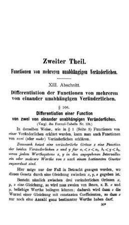 Zweiter Theil. Functionen von mehreren unabhängigen Veränderlichen.