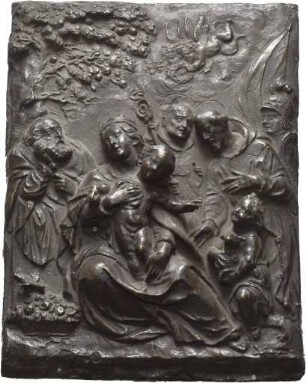 Bronzeplakette mit der Darstellung der Maria mit Jesus und Johannisknaben