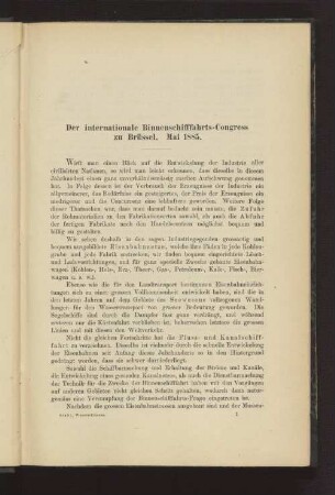 Der internationale Binnenschifffahrts-Congress zu Brüssel. Mai 1885.