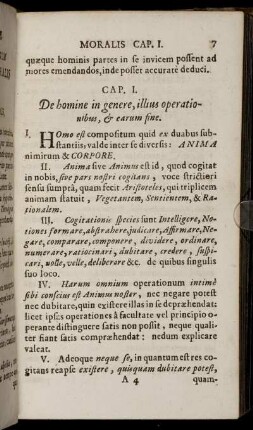 Cap. I. De homine in genere, illius operationibus, & earum fine