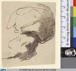 Männlicher Kopf mit Turban im Dreiviertelprofil