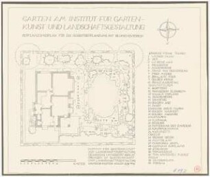 Garten am Institut für Gartenkunst und Landschaftsgestaltung, Berlin-Dahlem: Pflanzplan für die Herbstbepflanzung 1:100