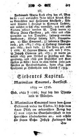 Siebentes Kapitul. Maximilian Emanuel, Kurfuerst