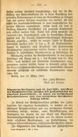 Allgemeine Verfügung vom 12. Juli 1867