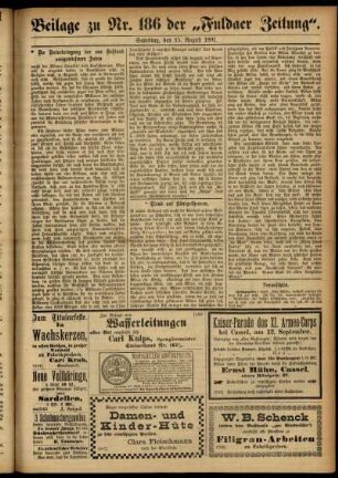 Zweite Ausgabe vom Samstag, den 15. August 1891.