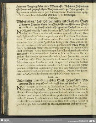 Num. 34. Anderweiter Extractus auß der Stadt Höxar Alten Pergamenten Buch, wegen Constituirung Gilden und Zünffte de A. 1343