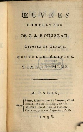 Oeuvres Complettes De J. J. Rousseau, Citoyen De Genève, 8. [Émile, ou de l'éducation, T. 2]