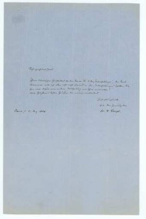 Korrespondenz von Karl Frenzel an Unbekannt